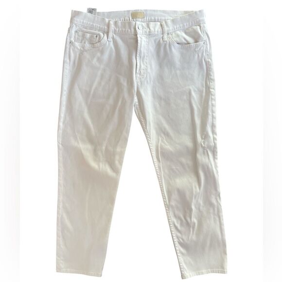 MOTHER White Jeans Size 31 The Drop Out in Broken Glass Straight Leg Crop - Picture 1 of 8